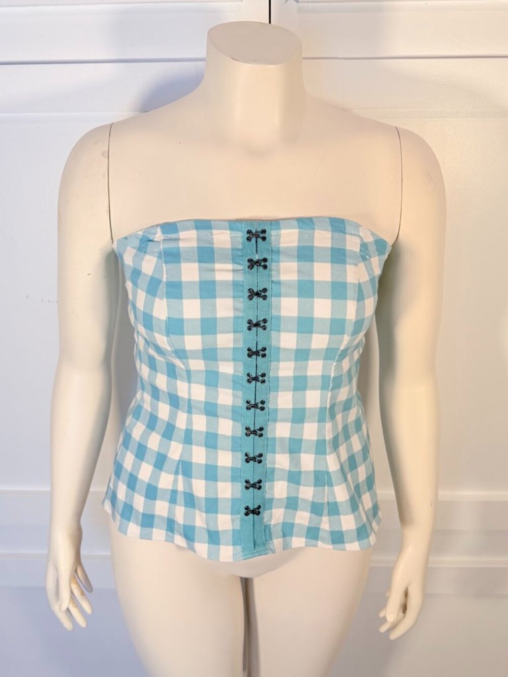 Torrid Blue White Women's Checkered Tube Top Corset Women Size 00 Blue
